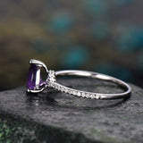 0.9Ct Pear Cut Purple Amethyst Solitaire Engagement Ring 18K White Gold Finish