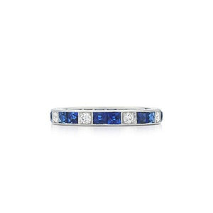 2ct Princess Cut Blue Sapphire Wedding Band Full Eternity 14k White Gold Finish