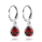 2Ct Pear Cut Red Garnet Solitaire Water Tear Drop Earring 14K White Gold Finish