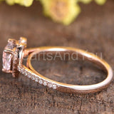 1ct Heart Cut Simulated Peach Morganite Halo Engagement Ring 14k RoseGold Plated