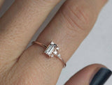 1ct Baguette Cut Diamond Engagement Ring 14k Rose Gold Finish Cluster Minimalist