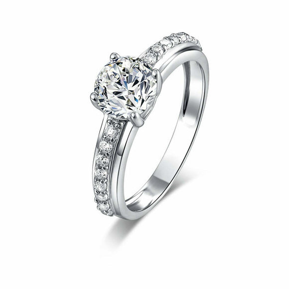 1.7ct Round Diamond Engagement Ring Solitaire with Accents 14k White Gold Finish