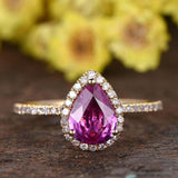 2ct Pear Cut Pink Sapphire Halo Solitaire with Accent Ring 14k YellowGold Finish