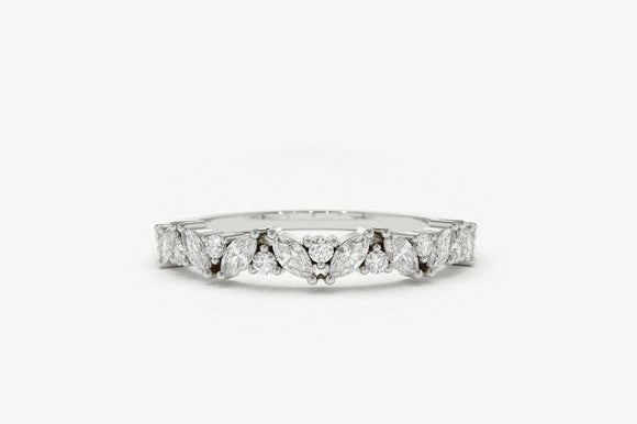 1.2ct Wedding Ring Band Marquise Cut Diamond Minimalist 14k White Gold Finish