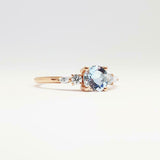 0.7ct Round Cut Blue Aquamarine Five Stone Engagement Ring 14k YellowGold Finish