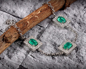 6.5ct Oval Cut Green Emerald Stylish Women Chain Bracelet 14k White Gold Finish