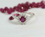 1.4ct Engagement Ring Round Cut Ruby Diamond Halo Solitaire 14k White Gold Over