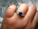 1.7ct Round Cut Blue Sapphire Diamond Trilogy Engagement Ring 14k WhiteGold Over