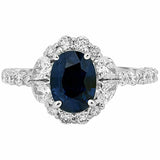 2ct Oval Cut Blue Sapphire Engagement Ring Halo Round Accent 14k White Gold Over