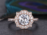 1ct Round Cut Diamond Engagement Ring 14k Rose Gold Finish Halo Vintage Wedding