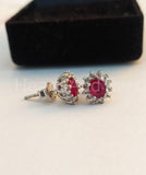 1ct Oval Cut Simulated Pink Ruby Floral Halo Stud Earrings 14k White Gold Plated