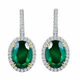 2.5ct Oval Green Emerald Diamond Halo Drop Dangle Earrings 14k White Gold Finish