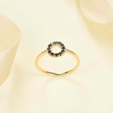 1ct Round Cut Black Diamond Open Circle Minimalist Ring 14k Yellow Gold Finish