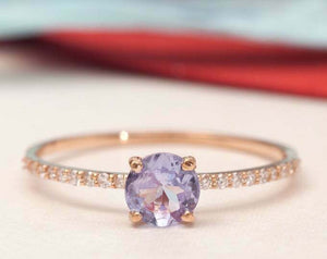 1.5ct Round Cut Purple Amethyst Solitaire with Accents Ring 14k Rose Gold Finish