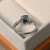 1.5ct Cushion Cut Blue Sapphire Engagement Ring Three Stone 14k WhiteGold Finish