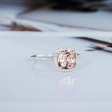 2ct Cushion Cut Morganite Engagement Ring Halo 14k White Gold Over Round Accents