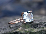 1.9Ct Cushion Cut Blue Aquamarine Solitaire Engagement Ring 18K Rose Gold Finish