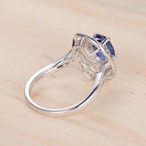 3ct Oval Cut Blue Sapphire Engagement Ring Swirl Art Deco 14k White Gold Finish