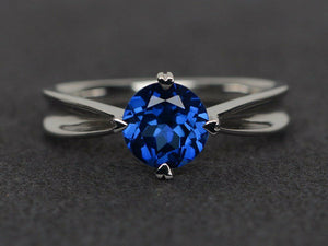 1ct Round Cut Blue Sapphire Engagement Ring 14k WhiteGold Over 4 Prong Solitaire