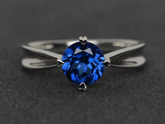 1ct Round Cut Blue Sapphire Engagement Ring 14k WhiteGold Over 4 Prong Solitaire