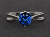 1ct Round Cut Blue Sapphire Engagement Ring 14k WhiteGold Over 4 Prong Solitaire