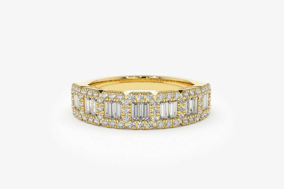 3.5ct Wedding Ring Band Baguette Cut Diamond Halo Cluster 14k Yellow Gold Finish