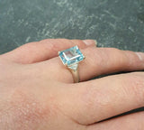 1.5ct Engagement Ring Emerald Cut Blue Aquamarine Solitaire 14k WhiteGold Finish