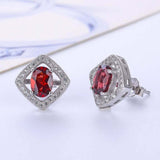 2.5ct Stud Earrings Oval Cut Red Garnet Diamond Open Halo 14k White Gold Finish