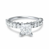 2ct Princess Cut Diamond Solitaire Ring 14k White Gold Finish with Round Accents