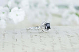 1.6ct Cushion Black Diamond Engagement Ring Halo Solitaire 14k White Gold Finish