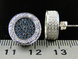 0.75ct Round Blue Sapphire Iced HipHop Circular Stud Earrings 14k WhiteGold Over