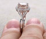 1.2ct Oval Cut Peach Morganite Engagement Ring 14k White Gold Finish Split Shank