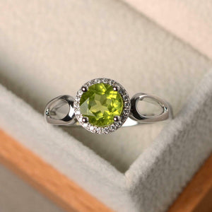 2ct Round Cut Green Peridot Engagement Ring Halo Split Band 14k WhiteGold Finish