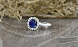 1ct Round Cut Blue Sapphire Engagement Ring 14k WhiteGold Over Diamond Solitaire