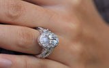 Vintage Art Deco Bridal Set Wedding Ring 3ct Oval Diamond 14k White Gold Finish