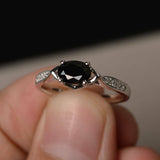 0.8ct Oval Black Diamond Engagement Ring 14k WhiteGold Over Diamond Accent Women