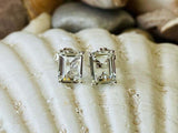 1ct Stud Earrings Emerald Cut Diamond Solitaire Women 14k White Gold Finish