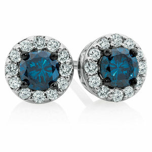 1.5ct Round Cut Blue Sapphire Halo Solitaire Stud Earrings 14k White Gold Finish