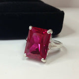 2ct Emerald Cut Pink Ruby Women Solitaire Engagement Ring 14k White Gold Finish