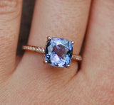 2ct Cushion Blue Tanzanite Engagement Ring Accents Solitaire 14k Rose Gold Over