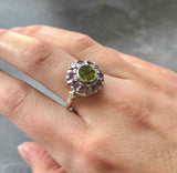 2.8ct Engagement Ring Round Cut Green Peridot Vintage Halo 14k White Gold Finish