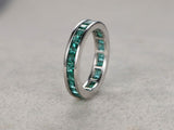 2.2ct Princess Cut Green Emerald Channel Set Eternity Band 14k White Gold Finish