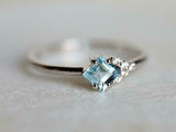 1ct Engagement Ring Asscher Cut Aquamarine Petite Minimalist 14k White Gold Over