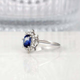 2ct Oval Blue Sapphire Engagement Ring Diamond Halo Flower 14k White Gold Finish