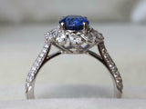 2ct Engagement Ring Oval Cut Blue Sapphire Cluster Accent 14k White Gold Finish