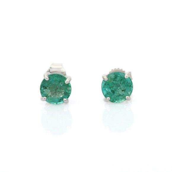 1.2ct Stud Earrings Round Cut Green Emerald Solitaire 14k White Gold Finish