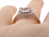 1.5ct Emerald Peach Morganite Antique Halo Engagement Ring 14k White Gold Finish