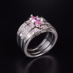 3ct Marquise Cut Pink Sapphire Engagement Ring 14k White Gold Finish Trio Set