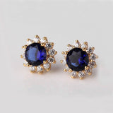 1ct Round Cut Blue Sapphire Diamond Flower Stud Earrings 14k Yellow Gold Finish