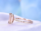 1.2ct Emerald Cut Peach Morganite Diamond Round Accents Ring 14k Rose Gold Over